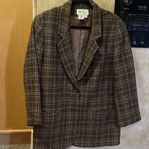 Eddie Bauer Brown Checkered Blazer vintage 100% wool